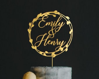 Personalized Names Cake Toppers for Wedding with Rustic Wreath Custom Cake Topper with First Name Unique Decoration Bridal Shower Engagement