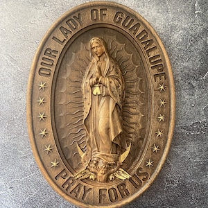 Our Lady of Guadalupe Wood Carving: Solid Wood Catholic Decor