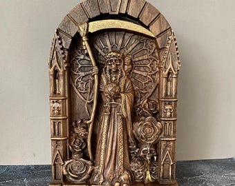 Santa Muerte Wood Statue | Mexican Folk Art Altar Decor