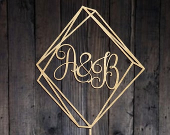 Initials Wedding Cake Topper with Letters Custom Monogram Cake Topper Names Geometric Personalized Cake Topper Rose Gold Topper