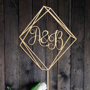 Initials Wedding Cake Topper with Letters Custom Monogram Cake Topper Names Geometric Personalized Cake Topper Rose Gold Topper