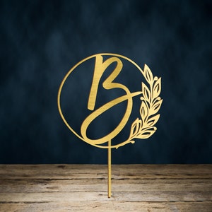 Custom Monogram Cake Topper para boda Inicial Rose Gold Rustic Cake Topper Single Letter Cake Topper Bridal Shower Cake Topper
