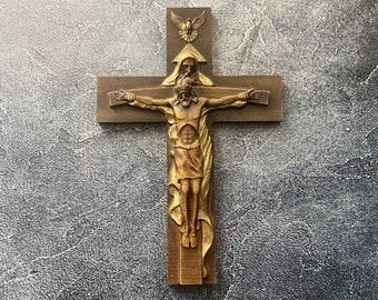 Holy Trinity Crucifix Wall Cross Carved Christian Religious Decor Home Altar Catholic Cross Detailed Jesus Christ Sculpture Christmas Gifts