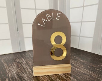 Modern Arched Acrylic Table Numbers Centerpiece Luxury Decorations Wedding Table Number Glass Sign Painted Back Brush Modern Sign with Stand