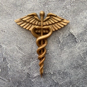 Wooden Carved Medical Symbol Cross Caduceus Wooden Statue Symbol Everlasting Live. Gifts for Doctor, Nurse, Paramedic, Healthcare Worker