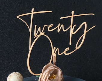 Modern Script Twenty One Cake Topper, Glitter 21st Birthday Decor