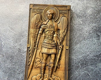 Sant Archangel Michael Wood Carving Icon Wall Christian Decor Gift for the Home St Archangel Michael Rreligious Gift