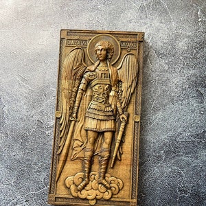 Sant Archangel Michael Wood Carving Icon Wall Christian Decor Cadeau voor het huis St Archangel Michael Rreligious Gift