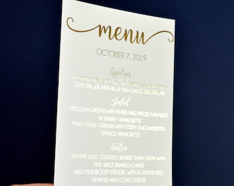 Gold Foil Wedding Custom Menu Card Personalised Elegant Dinner Calligraphy Foil Menu