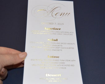 Wedding Dinner Menu Calligraphy Elegant Gold Foil  Cards Printed Custom Wedding Dinner Table Menu Elegant Gold Foil Menu Card