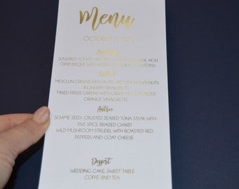 Gold Foil Cards Wedding Dinner Menu Calligraphy Elegant  Printed Custom Wedding Dinner Table Menu Elegant Gold Foil Menu Card