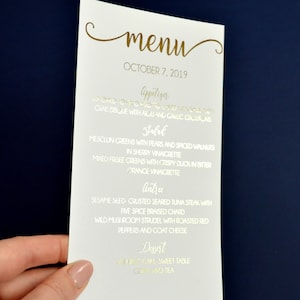 Carte de Menu personnalisé feuille d’or mariage personnalisé élégant dîner calligraphie feuille Menu