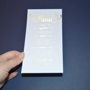 Menu kolacji weselnej Karty ze złotą folią Kaligrafia Elegancka drukowana na zamówienie Karta menu kolacji weselnej Elegancka karta menu ze złotą folią
