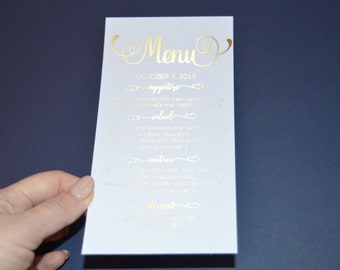 Wedding Dinner Menu Gold Foil  Cards Calligraphy Elegant  Printed Custom Wedding Dinner Table Menu Elegant Gold Foil Menu Card