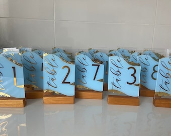 Elegant Acrylic Table Numbers with Painted Back and Stands for Modern Weddings - A Luxurious Addition to Centerpieces and Decor