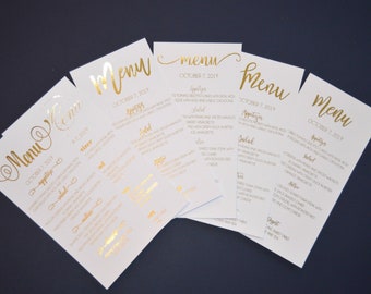 Personalised Gold Foil Cards Wedding Dinner Menu Calligraphy Elegant Printed Custom Wedding Dinner Table Menu Elegant Gold Foil Menu Card