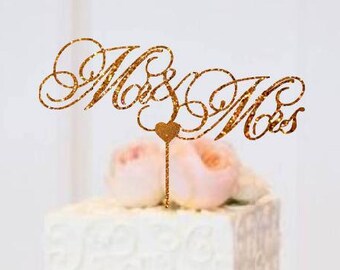 Mr and Mrs Wedding Cake Topper Glitter Wedding Cake Topper  Gold Engagement Cake Topper Rose Gold Mr and Mrs Cake Topper Wedding Decorations