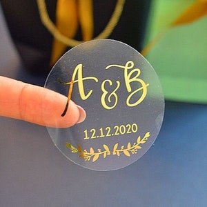 Round Gold Foil Stickers Personalized Clear and White Favor Round Gold Foil  Labels, Wedding Favor Tags, Real Foil, Envelope Seals 