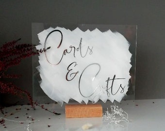 Clear Acrylic Wedding Sign Cards and Gifts Table Sign for Wedding Modern Acrylic Painted Back Perspex Elegant Sign with Metallic Lettering