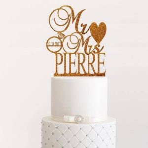 Wedding Cake Topper Personalized Wedding Cake Topper Rose Gold Custom Mr and Mrs Cake Topper Rose Gold Last Name Wedding Rustic Cake Topper image 1