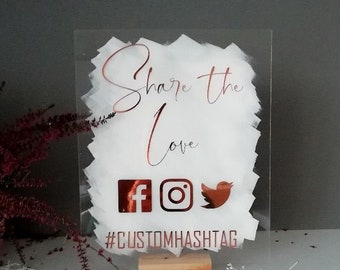 Share the Love Personalized Hashtag Clear Acrylic Wedding Sign Painted Back Modern Lettering Perspex Wedding Welcome Sign  Bar Menu Sign