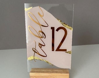 Gold Table Numbers Acrylic Wedding Signs Luxury Decorations Centerpieces Painted Back Brush Wedding Table Number Modern Perspex with Stands