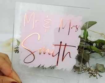 Décoration de gâteau de mariage personnalisée en acrylique, nom de famille de Mr et Mme