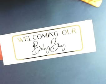 Goudfolie babyshowerstickers: aangepaste bedanklabels