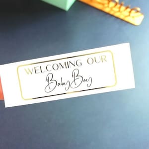 Baby Shower Gold Foil Stickers Clear and White for Party Bag Gender Reveal Party Stickers Custom Favor Labels Real Foil Personalised