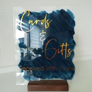 Cartões e presentes sinal acrílico claro sinal de mesa de casamento cor personalizada pintado de volta moderno chuveiro nupcial sinal perspex
