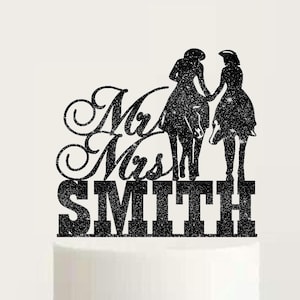 Country Western Wedding Cake Topper Silhouette Cowboy Sposa e Sposo Cake Topper con Cavallo con Lasso Wild West Torta Nuziale Topper