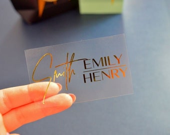 Modern Wedding Favor Stickers Clear and White Gold Foil Personalized Favor Labels Rectangular Envelope Seals Gold Silver Rose Gold Foil