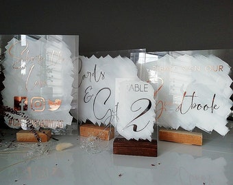 Elegant Acrylic Wedding Table Sign Set: Painted Back, Modern Calligraphy