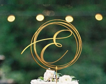 Modern Wedding Cake Topper Monogram Script Letter Single Personalized Mr and Mrs Initial Cake Topper for Wedding