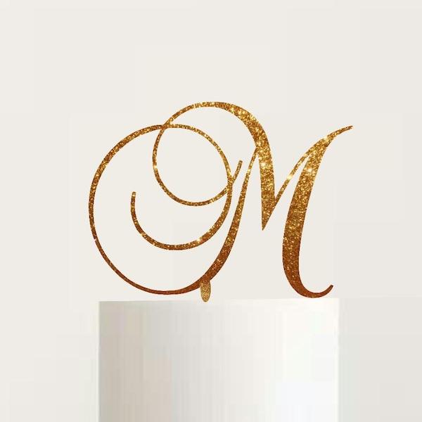 Elegance Wedding Monogram Cake Topper Custom Initial Letter Rose Gold Silver Glitter Unique Decoration Bridal Shower Engagement Anniversary