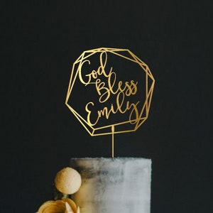 Gepersonaliseerde God Zegen Cake Topper Baby Baptism First Communion Cake Decor Custom Name Dooptaart Topper Goud Zilver Rose Gold