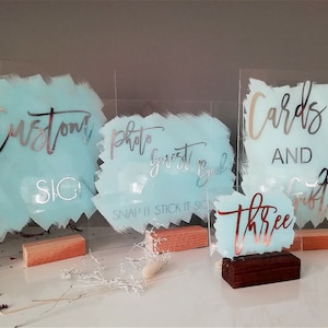 Wedding Sign Bundle Custom Clear Acrylic Sign Glass Look Table Signs Painted Back Full Package Elegant Personalized Modern Calligraphy Sign