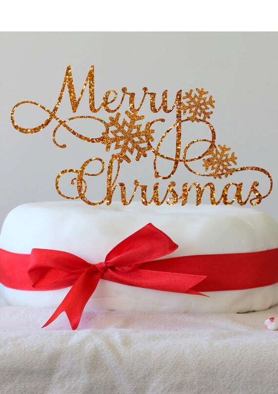 Glitter Merry Christmas Cake Topper: Holiday Party Decor