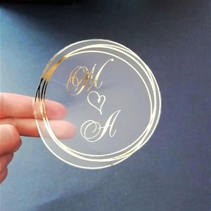 Gepersonaliseerde duidelijke folie stickers met initialen voor envelop echte folie bruiloft monogram labels ronde naam stickers voor bruiloft gunsten