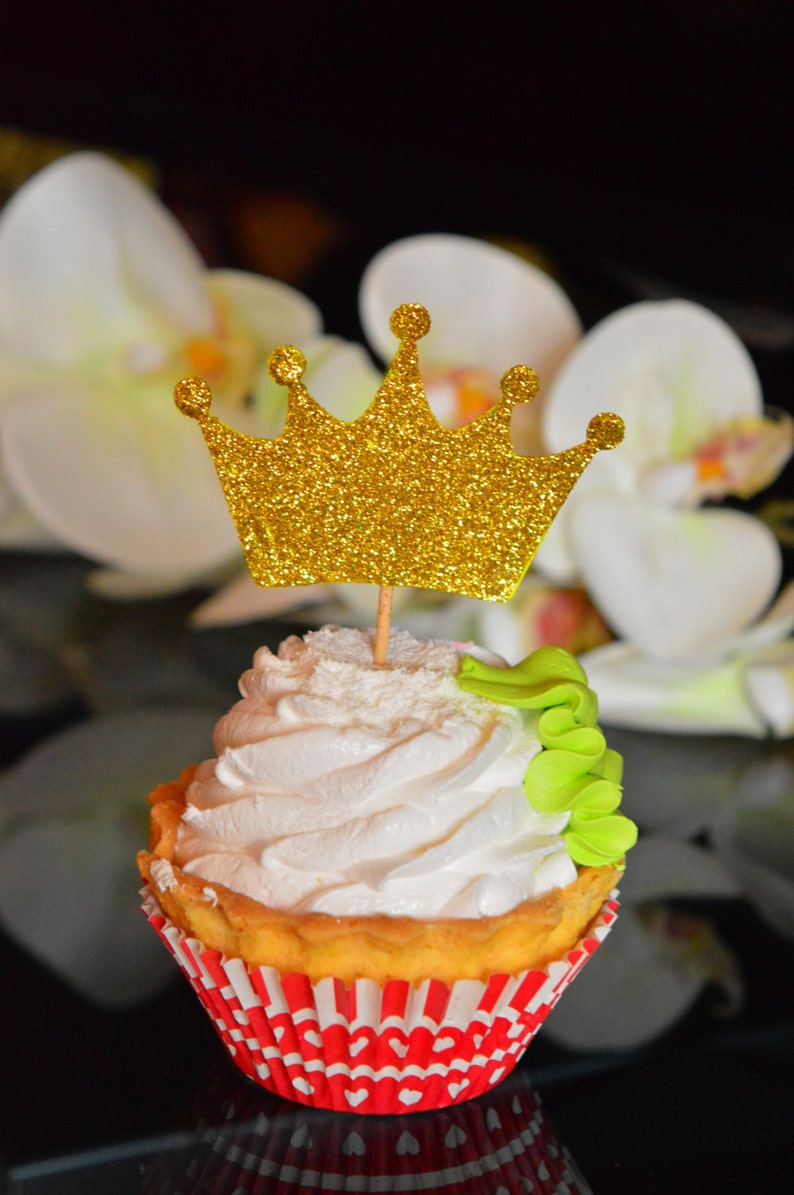 Gold Crown Cupcake Toppers 12 Gold Crowns Gold Crown Birthday Etsy