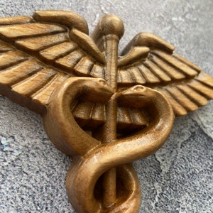 Wooden Carved Medical Symbol Cross Caduceus Wooden Statue Symbol Everlasting Live. Gifts for Doctor, Nurse, Paramedic, Healthcare Worker image 4