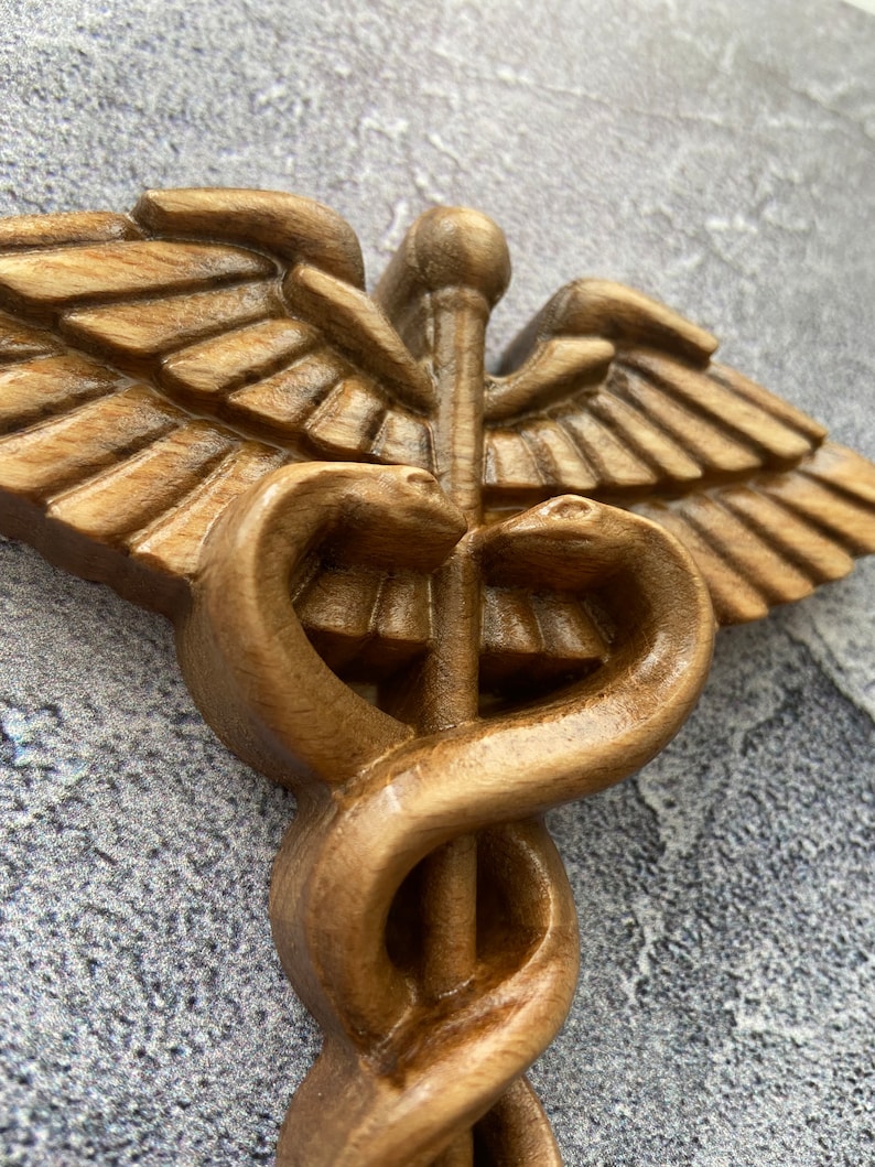 Wooden Carved Medical Symbol Cross Caduceus Wooden Statue Symbol Everlasting Live. Gifts for Doctor, Nurse, Paramedic, Healthcare Worker image 4