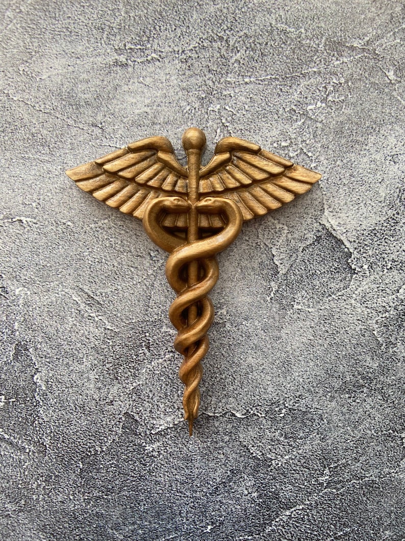 Wooden Carved Medical Symbol Cross Caduceus Wooden Statue Symbol Everlasting Live. Gifts for Doctor, Nurse, Paramedic, Healthcare Worker image 1