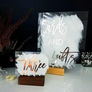 Wedding Acrylic Clear Glass Table Signs Painted Back with Stand Modern Calligraphy Sign Elegant CUSTOM QUOTE Wedding Signs