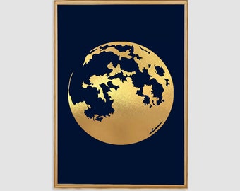 Gold Foil Moon Silhouette Minimalist Wall Art Real Gold Foil Print Modern Room Decor Gift Idea Contemporary Wall Art Foil Print Poster