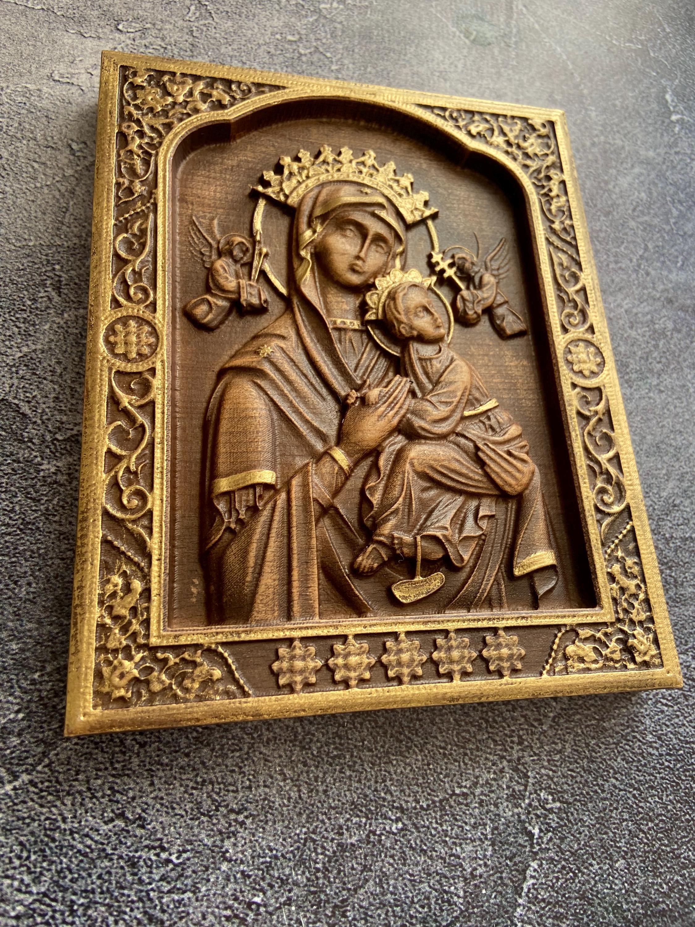 Our Lady of Perpetual Help Wooden Icon: Catholic Home Decor Wall Plaque ...