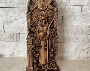 Sacred Santa Muerto Wood Statue for Home Altar Authentic Artistry for Spiritual Connection Goddess Statuette Handcrafted in Wood