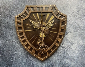 Archangel Michael Wooden Shield Icon - Religious Wall Art, Christian Decor, Spiritual Protection