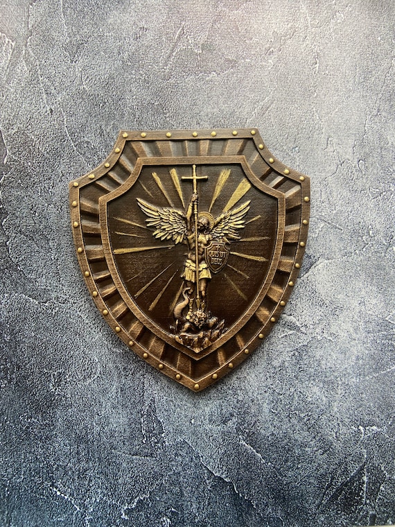 Archangel Michael Wooden Shield Icon - Religious Wall Art, Christian Decor, Spiritual Protection