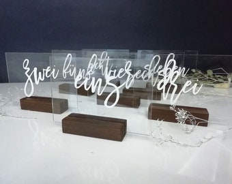 Acrylic Wedding Table Numbers Sign Modern Clear Glass Table Numbers Painted Back Perspex for Wedding Minimalist Table Number Reception Decor